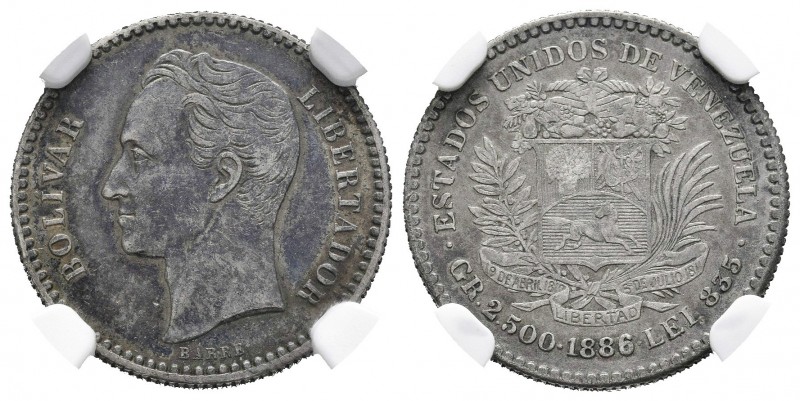 ESTADOS UNIDOS DE VENEZUELA. 1/2 Bolívar. (Ar. 2,50g/18mm). 1886. (Km#Y21). Vari...