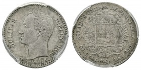 ESTADOS UNIDOS DE VENEZUELA. 1/2 Bolívar. 1901 (Ar. 2,5g/18mm). París. (Km#Y21). Encapsulado PCGS AU Details. Limpiada.