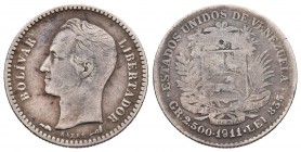 ESTADOS UNIDOS DE VENEZUELA. 50 Céntimos. (Ar. 2,50g/18mm). 1911. París. (Km#Y21). MBC-.