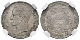 ESTADOS UNIDOS DE VENEZUELA. 1/2 Bolívar. (Ar. 2,50g/18mm). 1912. (Km#Y21). Encapsulado NGC AU-55.