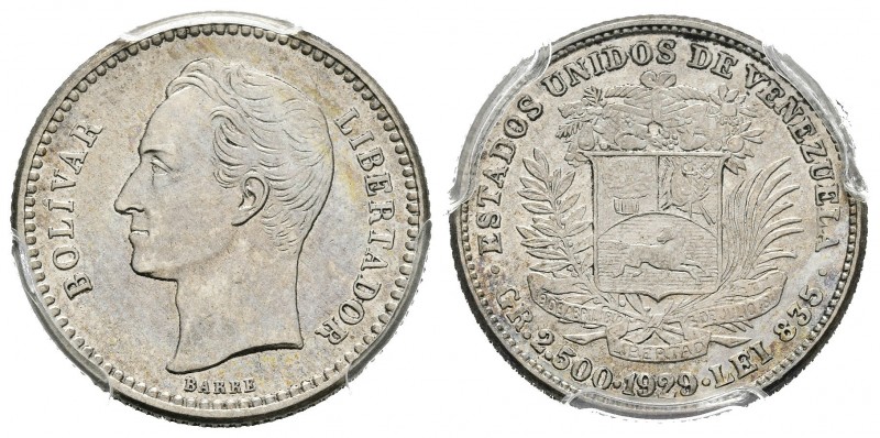 ESTADOS UNIDOS DE VENEZUELA. 1/2 Bolívar. (Ar. 2,50g/18mm). 1929. Philadelphia. ...