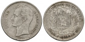 ESTADOS UNIDOS DE VENEZUELA. 1 Bolívar. (Ar.5,00g/23mm). 1921. Philadelphia. (Km#Y22). MBC.