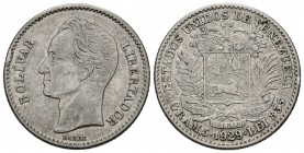 ESTADOS UNIDOS DE VENEZUELA. 1 Bolívar. (Ar. 5,00g/23mm). 1929. Philadelphia. (Km#Y22). MBC.