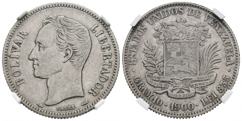 ESTADOS UNIDOS DE VENEZUELA. 2 Bolívares. (Ar. 10,00g/27mm). 1900. París. (Km#Y2...