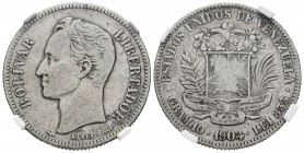 ESTADOS UNIDOS DE VENEZUELA. 2 Bolívares. (Ar. 10,00g/27mm). 1904. (Km#Y23). Encapsulado NGC VF-20.