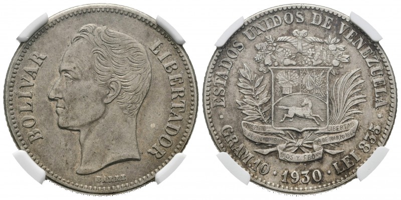 ESTADOS UNIDOS DE VENEZUELA. 2 Bolívares. (Ar. 10,00g/27mm). 1930. Philadelphia....