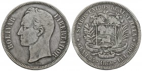 ESTADOS UNIDOS DE VENEZUELA. 5 Bolívares. (Ar. 24,60g/37mm). 1886. Caracas. (Km#Y24.1). MBC.