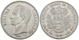 ESTADOS UNIDOS DE VENEZUELA. 5 Bolívares. (Ar. 25,00g/37mm). 1912. (Km#Y24.2). EBC-.