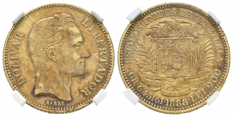 ESTADOS UNIDOS DE VENEZUELA. 20 Bolívares. (Au. 6,45g/21mm). 1888. (Km#Y32). Enc...