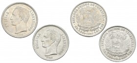 ESTADOS UNIDOS DE VENEZUELA. Lote compuesto por 2 monedas de 1/2 Bolívar de diferentes años. EBC-/EBC+. A EXAMINAR.