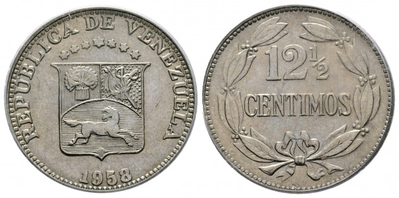 REPÚBLICA DE VENEZUELA. 12 1/2. Céntimos. (CuNi. 5,00g/23mm). 1958. Philadelphia...