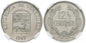 REPÚBLICA DE VENEZUELA. 12 1/2 Céntimos. (CuNi. 5,00g/23mm). 1969. Philadelphia. (Km#Y39.1). Encapsulado NGC MS-65.