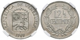 REPÚBLICA DE VENEZUELA. 12 1/2 Céntimos. (CuNi. 5,00g/23mm). 1969. Madrid. (Km#Y39.2). Variante "OUTLINED STEM ENDS" (extremo del tallo remarcado). En...