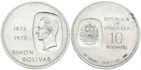 REPÚBLICA DE VENEZUELA. 10 Bolívares. (Ar. 30,40g/39mm). 1973. Centenario nacimiento Simón Bolívar. (Km#Y45). EBC-.