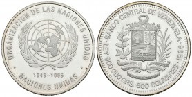 REPÚBLICA DE VENEZUELA. 500 Bolívares. (Ar. 31,10g/35mm). 1995. Organización de las Naciones Unidas. (Km#Y71). EBC.