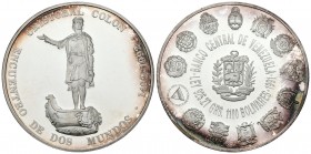 REPÚBLICA DE VENEZUELA. 1110 Bolívares. (Ar. 27,00g/38mm).1991. (Km#Y68). Cristóbal Colón. Encuentro de Dos Mundos (1492-1992). PROOF.