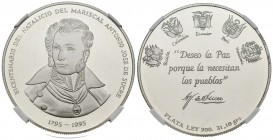 REPÚBLICA DE VENEZUELA. Medalla. 1995. (Ar. 31,10g/40mm). Con motivo de conmemorarse los Doscientos Años del Natalicio del Gran Mariscal de Ayacucho A...