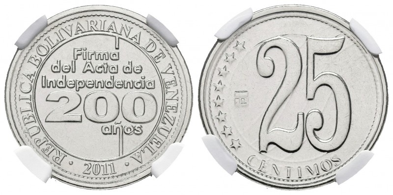 REPÚBLICA BOLIVARIANA DE VENEZUELA. 25 Céntimos. (Acero niquelado. 3,86g/20mm). ...