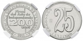 REPÚBLICA BOLIVARIANA DE VENEZUELA. 25 Céntimos. (Acero niquelado. 3,86g/20mm). 2011. Caracas. (Km#Y103).Conmemoración 200 Aniversario de Independenci...