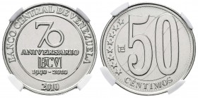 REPÚBLICA BOLIVARIANA DE VENEZUELA. 50 Céntimos. (Acero niquelado. 4,30g/21,90mm). Caracas. (Km#Y100). Conmemoración 70 Aniversario del Banco Central....