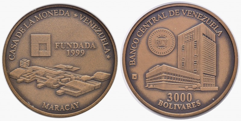 REPÚBLICA BOLIVARIANA DE VENEZUELA. 3000 Bolívares. 1999. (Ae. 32,00g/35mm). 199...