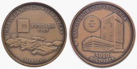 REPÚBLICA BOLIVARIANA DE VENEZUELA. 3000 Bolívares. 1999. (Ae. 32,00g/35mm). 1999. Casa de la Moneda de Venezuela. Maracay, fundada en 1999. (UC-300)....