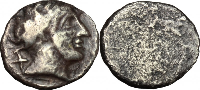 Greek Italy. Etruria, Populonia. AR 10 Asses, 300-250 BC. D/ Female head right, ...