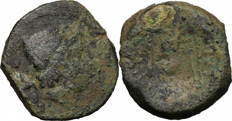 Greek Italy. Etruria, Populonia. AE Sextans, c. 250-200 BC. D/ Head of Sethlans ...