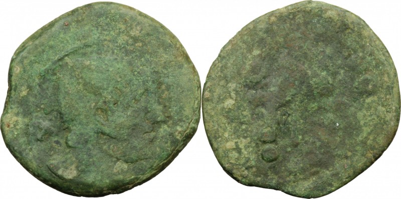 Greek Italy. Etruria, Populonia. AE Triens of 10 Units, 3rd century BC. D/ Head ...