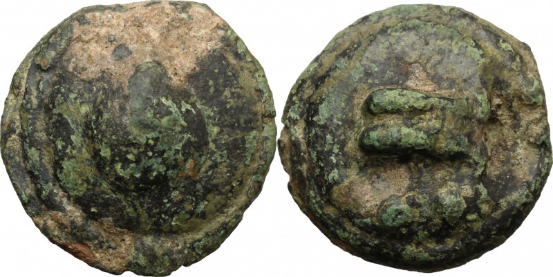 Greek Italy. Northern Apulia, Luceria. AE Cast Biunx, c. 225-217 BC. D/ Scallop ...