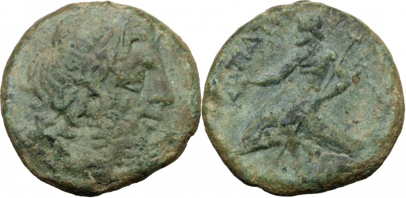 Greek Italy. Northern Apulia, Teate. AE Teruncius, c. 225-200 BC. D/ Diademed he...