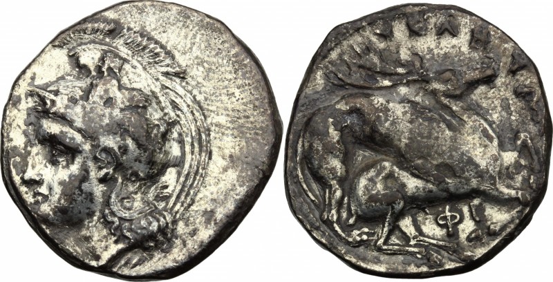 Greek Italy. Northern Lucania, Velia. AR Didrachm, c. 350 BC. D/ Head of Athena ...