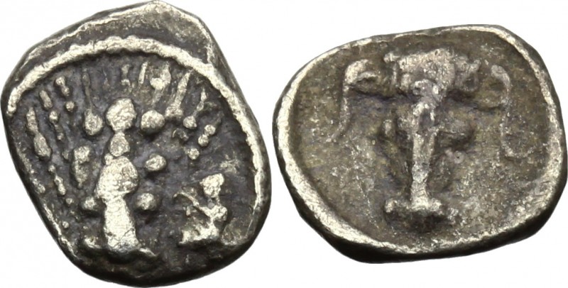 Greek Italy. Southern Lucania, Metapontum. AR Obol, c. 430-400 BC. D/ Ear of bar...