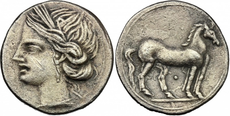 Greek Italy. Bruttium, Carthaginians in South-West Italy. AR Quarter Shekel, c. ...