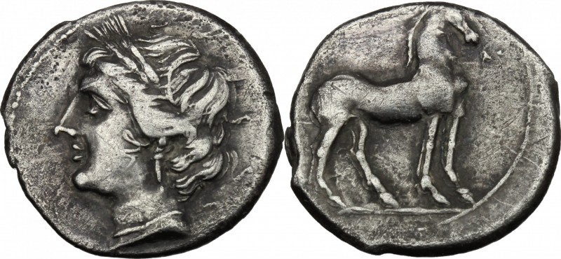 Greek Italy. Bruttium, Carthaginians in South-West Italy. AR Quarter Shekel, c. ...