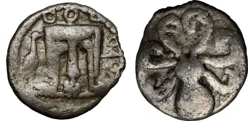 Greek Italy. Bruttium, Kroton. AR Triobol, c. 525-425 BC. D/ Tripod; marsh-bird ...