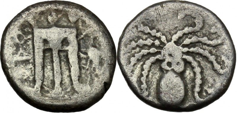 Greek Italy. Bruttium, Kroton. AR Triobol, c. 525-425 BC. D/ QPO retrograde. Tri...