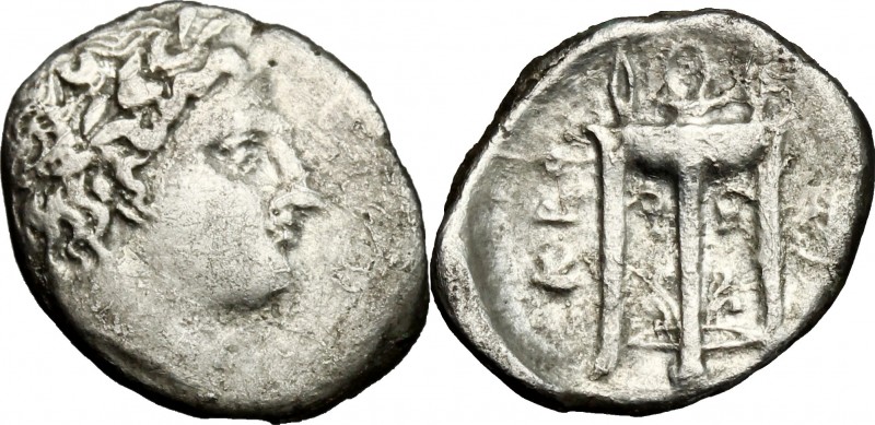 Greek Italy. Bruttium, Kroton. AR Tetrobol (?), c. 360-330 BC. D/ Laureate head ...