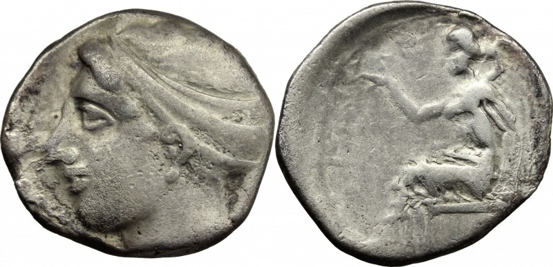 Greek Italy. Bruttium, Terina. AR Stater, circa 440-425 BC. D/ Head of nymph Ter...