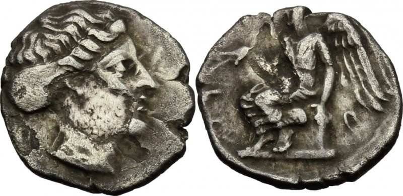 Greek Italy. Bruttium, Terina. AR Diobol, c. 420-400 BC. D/ Head of nymph Terina...