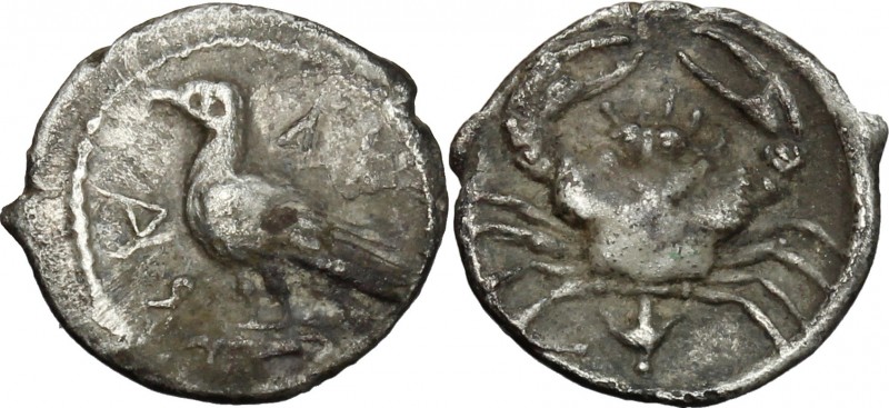Sicily. Akragas. AR Litra, c. 425-406 BC. D/ AK-RA retrograde. Sea eagle standin...