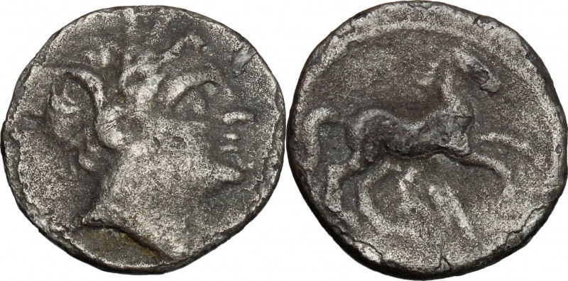 Sicily. Akragas. Punic Occupation. AR Quarter-Shekel, c. 214-210 BC. D/ Wreathed...