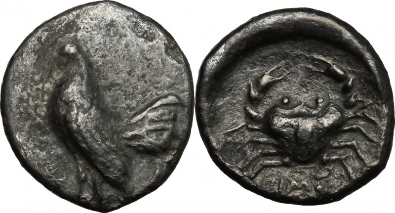 Sicily. Himera. AR Drachm, 480-470 BC. D/ Cock standing left. R/ Crab; HIME[ ] b...