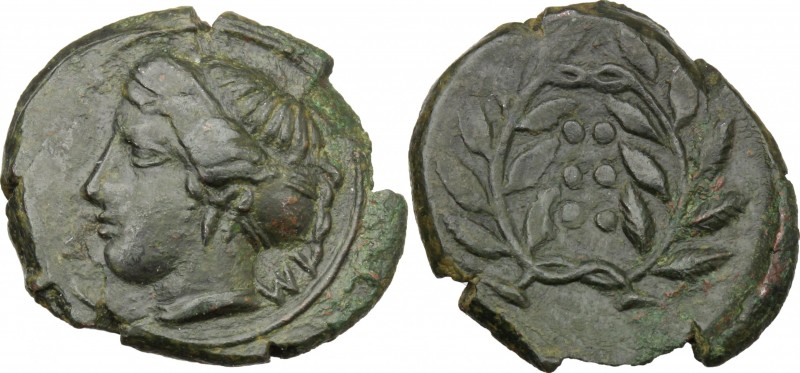 Sicily. Himera. AE Hemilitron, before 407 BC. D/ IM-[E]. Head of nymph left; [si...