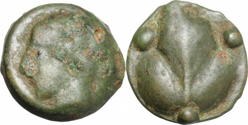 Sicily. Selinos. AE Cast Tetras or Trionkion, c. 450-440 BC. D/ Horned head of r...