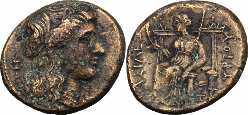 Sicily. Syracuse. Pyrrhus (278-276 BC). AE 23 mm. D/ Wreathed head of Persephone...