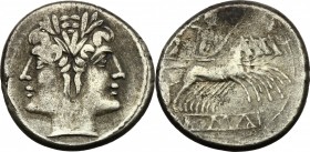 Anonymous. AR Quadrigatus, c. 225-214 BC, uncertain mint