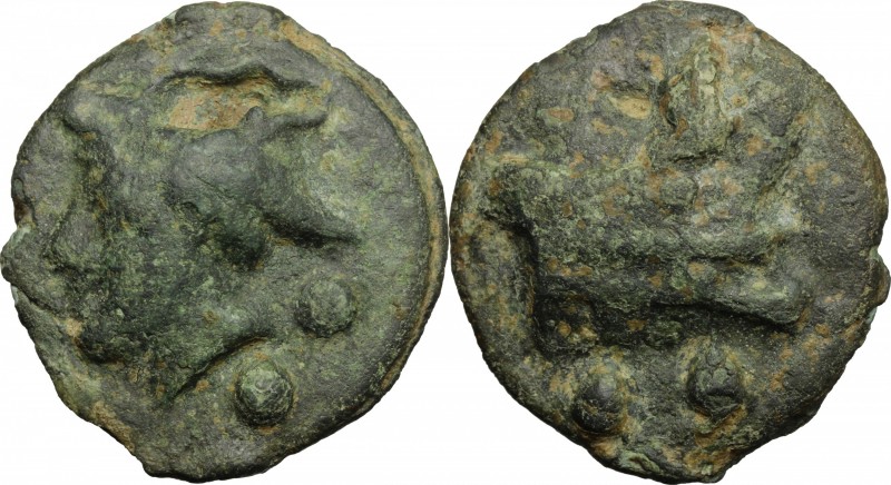 Janus/prow to right libral series. AE Cast Sextans, c. 225-217 BC. D/ Head of Me...