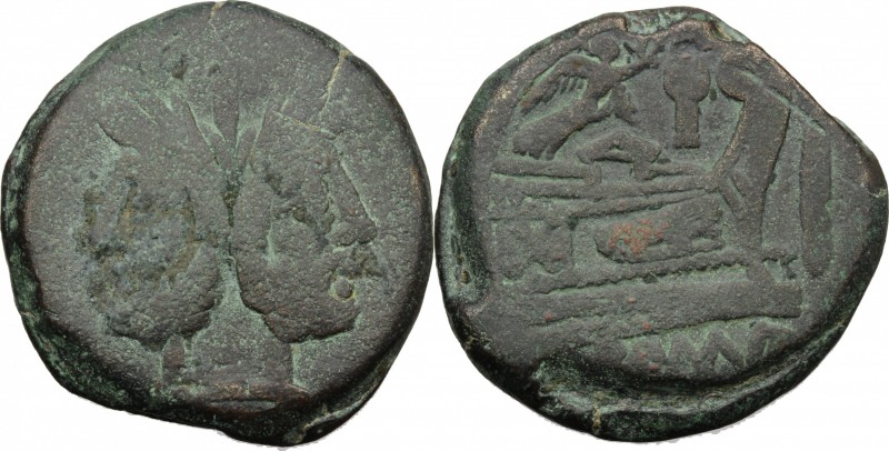 Victory and spearhead series. AE As, 189-180 BC. D/ Laureate head of Janus; abov...