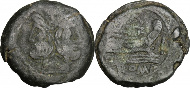 AT or TA series. AE As, c. 169-150 BC. D/ Laureate head of Janus; above, I. R/ P...